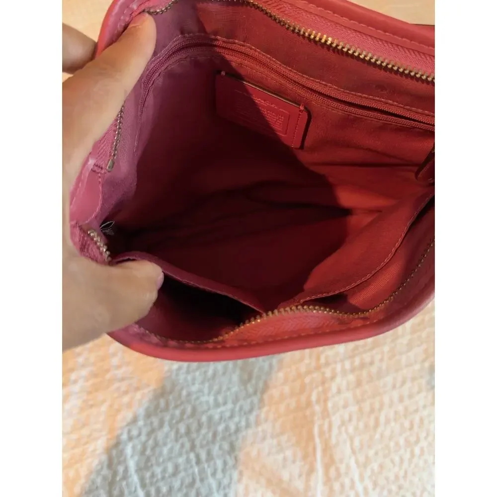 Coach Signature File Crossbody Bag Brown Pink